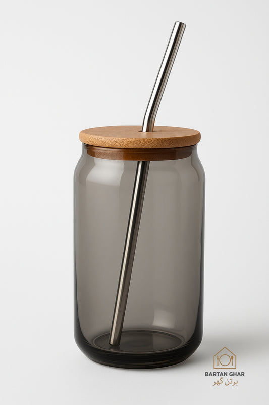 Glass Tumbler with Bamboo Lid & Straw